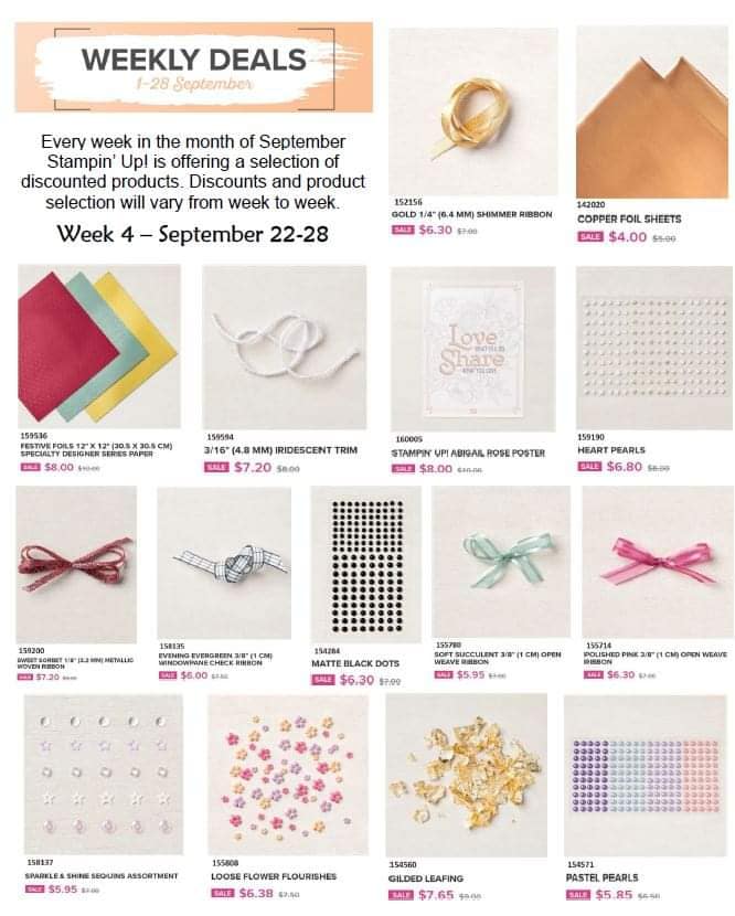 September Weekly Deals final day. Save on Stampin' Up! Papercrafting supplies. Shop with Patty Bennett
