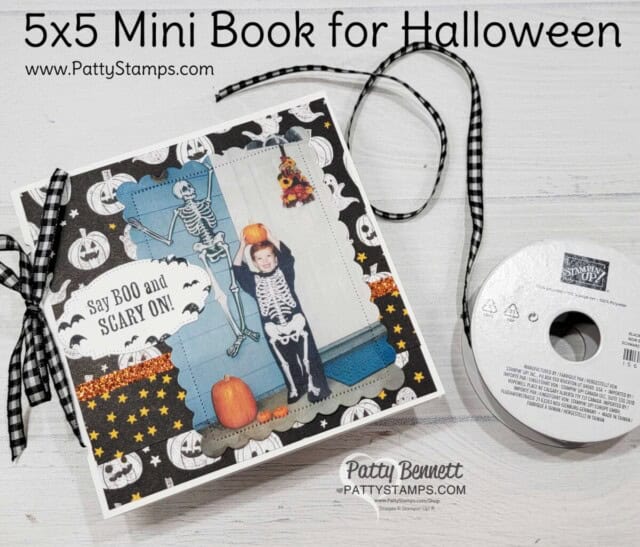 5x5 mini scrapbook for Halloween featuring Stampin' Up! designer paper and Scary cute bundle