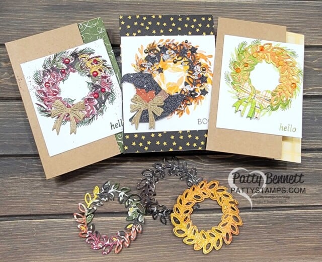 Cottage Wreaths bundle with stamp set and dies from Stampin' UP! - cards featuring the Rock n Roll Technique by Patty Bennett