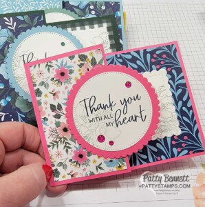 Thank you card idea with Stampin' Up! Fitting Florets designer paper #161814 www.pattystamps.com/shop