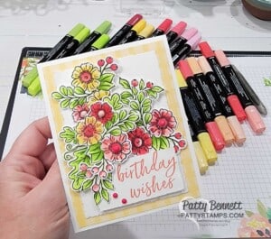 Birthday card idea featuring Stampin' Up! Fond of Autumn bundle colored with Stampin' Blends markers, by Patty Bennett