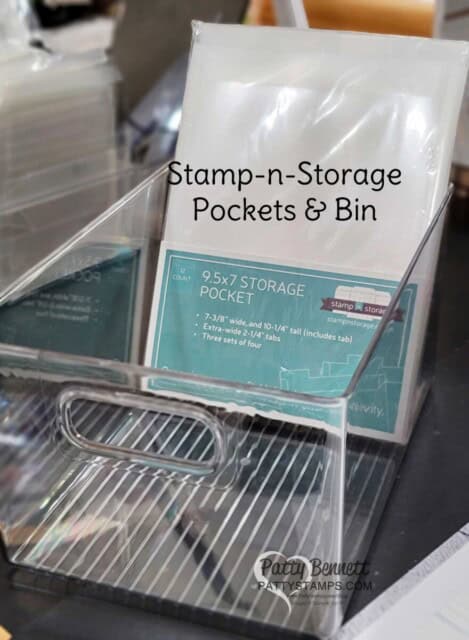 Craft Room Organizing Tip for Stampin UP! card bases and paper crafting supplies, by Patty Bennett Stamp-n-Storage pockets and plastic bin. 