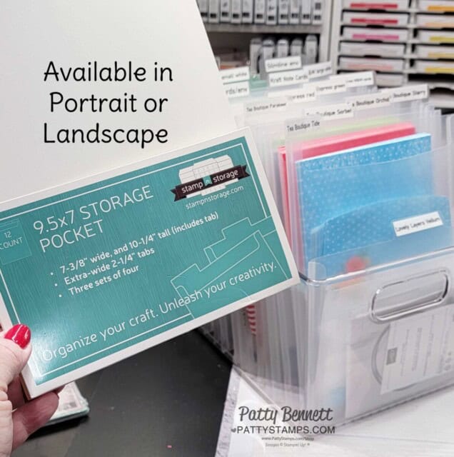 Craft Room Organizing Tip for Stampin UP! card bases and paper crafting supplies, by Patty Bennett Stamp-n-Storage pockets and plastic bin.