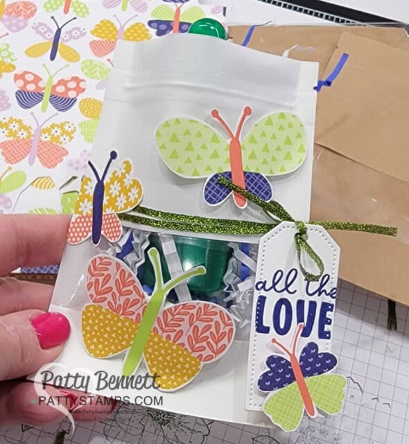 Peekaboo Treat Bag from Stampin' UP! featuring Butterfly Kisses designer paper by Patty Bennett