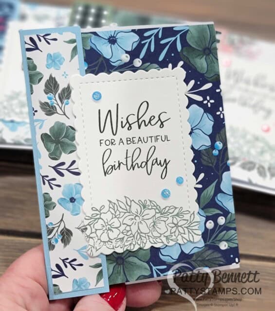Stampin' Up! Birthday card with Fitting Florets paper and Framed Florets stamp set, by Patty Bennett