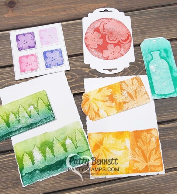 Ghost Stamping technique using Stampin UP! punches, Watercolor Shapes set and ink pads. tutorial by Patty Bennett