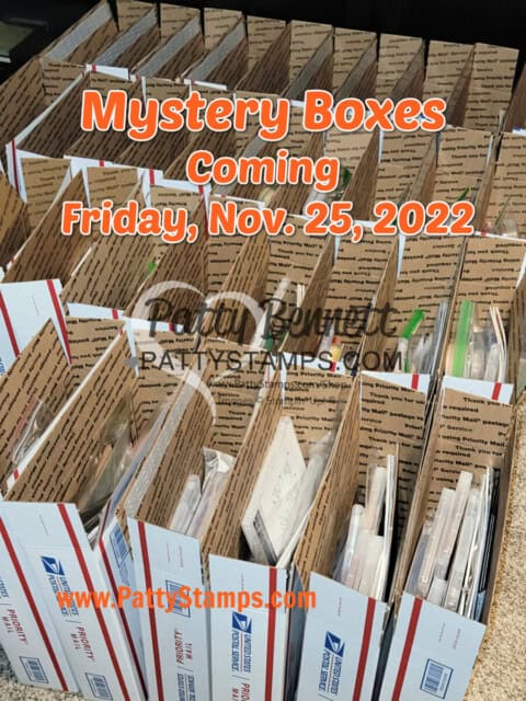 Mystery Boxes of Retired Stampin' Up! products coming Black Friday, Nov. 25, 2022 www.PattyStamps.com