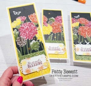 Make 6 slimline cards from one piece of Rustic Harvest 12x12 designer paper. www.PattyStamps.com
