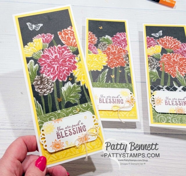Make 6 slimline cards from one piece of Rustic Harvest 12x12 designer paper. www.PattyStamps.com