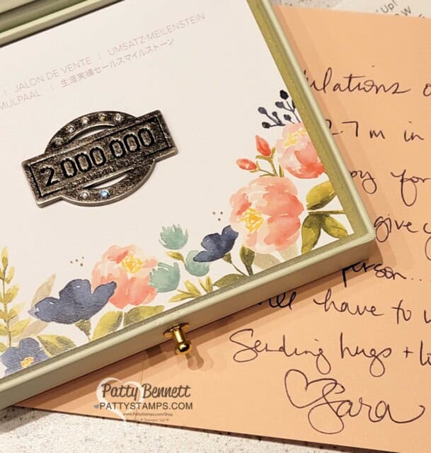 Patty Bennett Stampin' UP! demonstrator pin recognition board and $2.7 million personal sales milestone