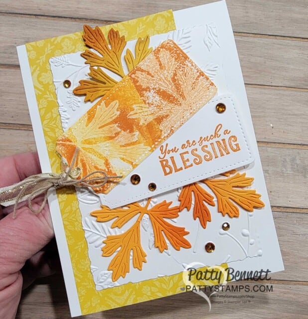 Ghost Stamping technique using Stampin UP! Twigs and Sprigs embossing folder, Ranunculus dies, Watercolor Shapes set and ink pads. by Patty Bennett