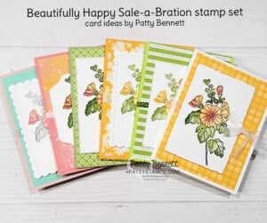 Stampin' UP! Beautifully Happy Sale-a-Bration card ideas with Dandy Designs paper, by Patty Bennett