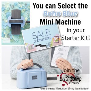 Stampin UP! Boho Blue mini Stampin' Cut & Emboss machine Sale-a-Bration 2023. Join the Luv 2 Stamp Group