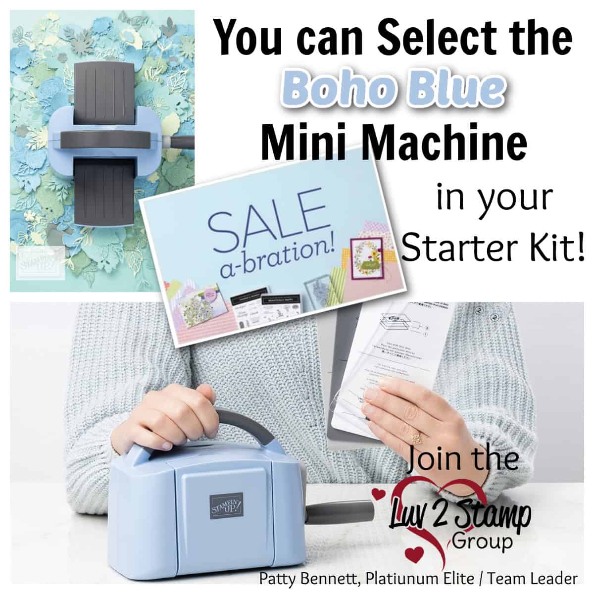 Stampin UP! Boho Blue mini Stampin' Cut & Emboss machine Sale-a-Bration 2023. Join the Luv 2 Stamp Group