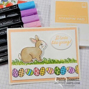 Stampin' UP! Easter card idea featuring Easter Bunny punch bundle and Stampin' blends marker coloring by Patty Bennett