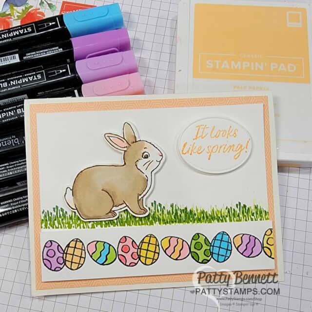 Stampin' UP! Easter card idea featuring Easter Bunny punch bundle and Stampin' blends marker coloring by Patty Bennett
