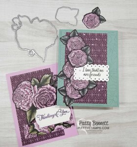 Fragrant Flowers die cuts coordinate with the Favored Flowers Sale-a-Bration paper from Stampin' Up! Handmade cards by Patty Bennett