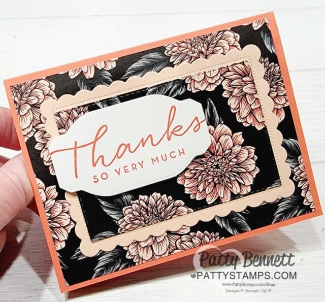 Easy Layered cards featuring Stampin' Up! Sale-a-Bration Favored Flowers DSP and Scalloped Contour dies, by Patty Bennett