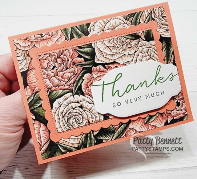 Easy Layered cards featuring Stampin' Up! Sale-a-Bration Favored Flowers DSP and Scalloped Contour dies, by Patty Bennett