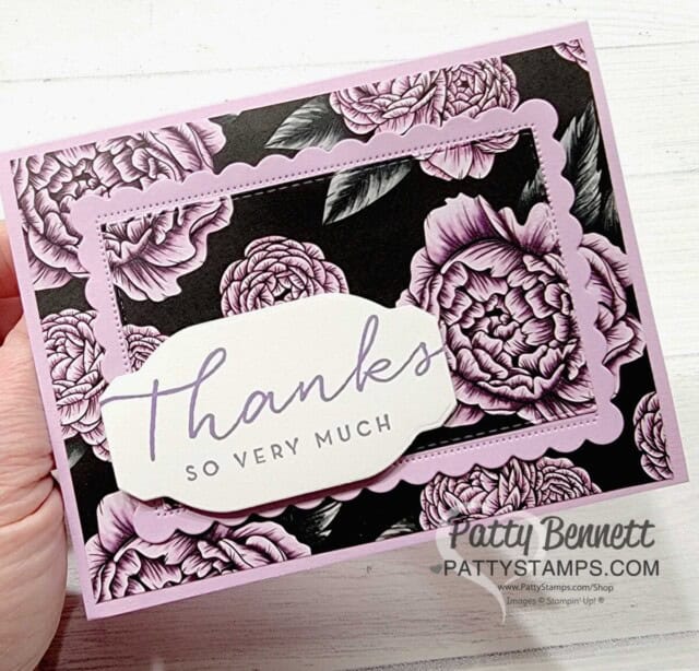 Easy Layered cards featuring Stampin' Up! Sale-a-Bration Favored Flowers DSP and Scalloped Contour dies, by Patty Bennett