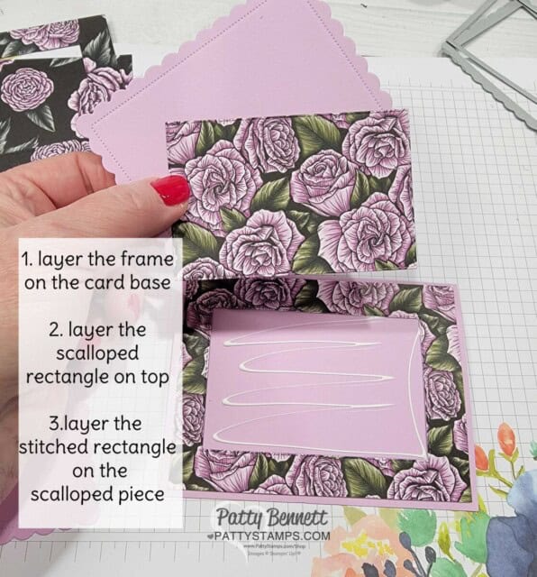 Super Easy layered designer paper cards featuring Stampin' Up! Favored Flowers Sale-a-Bration paper by Patty Bennett