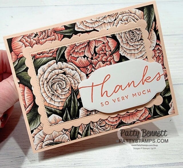 Easy Layered cards featuring Stampin' Up! Sale-a-Bration Favored Flowers DSP and Scalloped Contour dies, by Patty Bennett