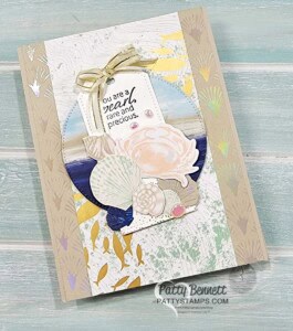 Beautiful card featuring Stampin' UP! By the Bay designer paper by Patty Bennett