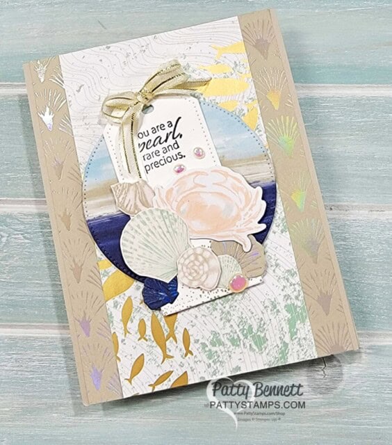 Beautiful card featuring Stampin' UP! By the Bay designer paper by Patty Bennett