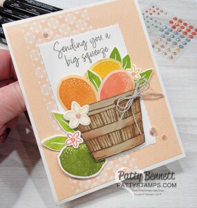 Sweet Citrus bundle fruit basket card featuring Cheerful Basket bundle by Patty Bennett