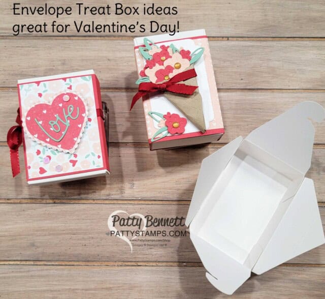 Stampin' UP! Envelope Treat Box great for Valentine's day treats decorated with Country Floral Lane.
