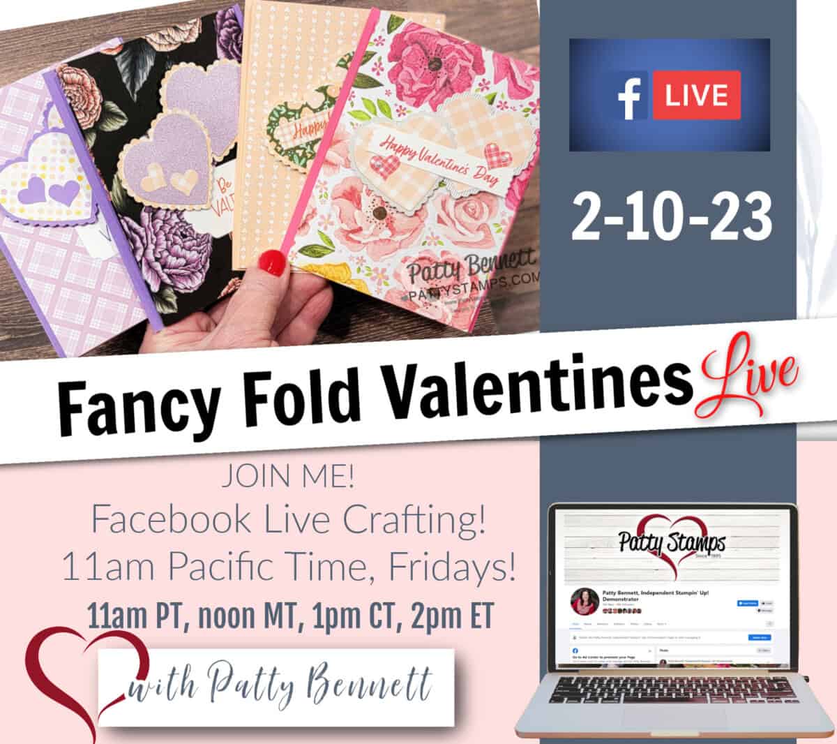 Fancy Fold Valentine cards for the office - live video with Patty Bennett