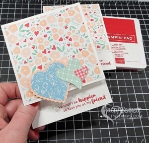 Customer Thank You Cards featuring Stampin UP! Country Floral Lane designer paper and Heart Punch pack, by Patty Bennett