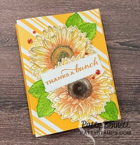 Stampin UP! Celebrate Sunflowers stamp set fancy fold card with Dandy Designs Sale-a-Bration paper, by Patty Bennett