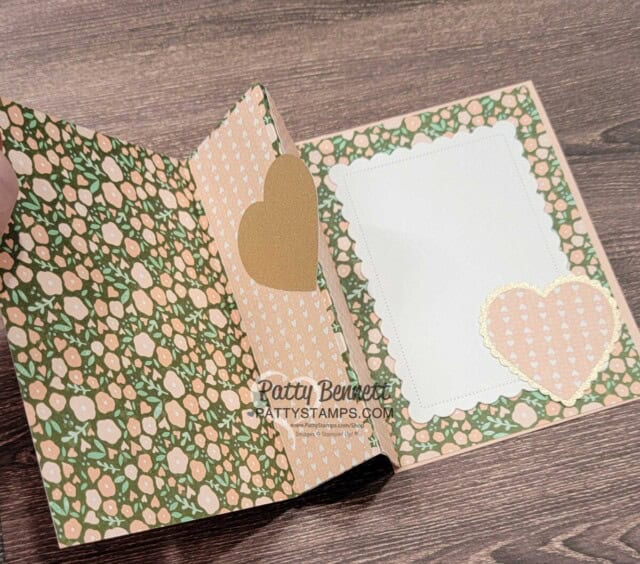 Fancy Fold Stampin' UP! Valentine card idea featuring Country Floral Lane paper and Heart Punch Pack, by Patty Bennett