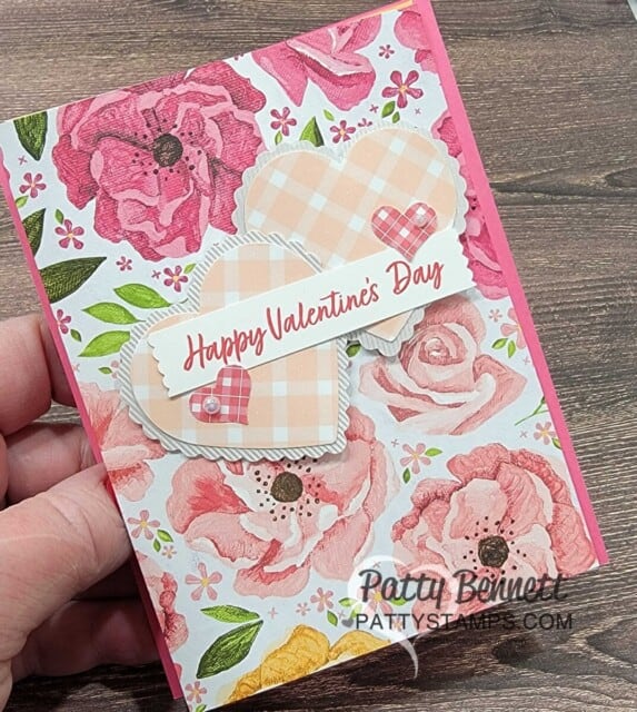 Fancy Fold Stampin' UP! Valentine card idea featuring Hues of Happiness paper and Heart Punch Pack, by Patty Bennett