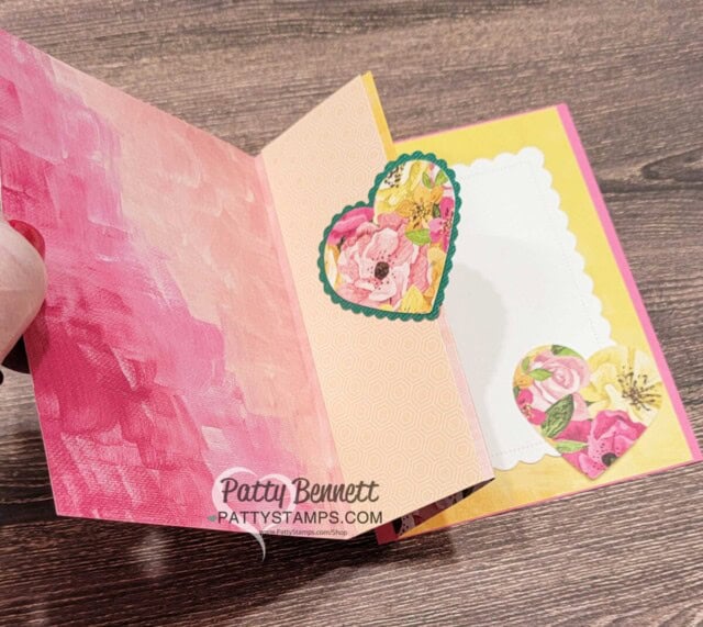 Fancy Fold Stampin' UP! Valentine card idea featuring Hues of Happiness paper and Heart Punch Pack, by Patty Bennett