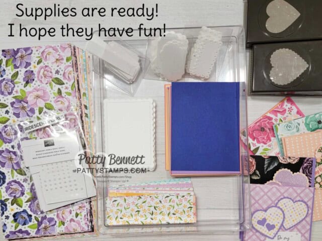 Supplies for Fancy Fold Valentine cards to take to the office!!