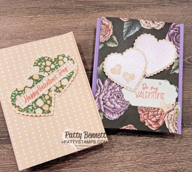Fancy Fold Stampin' UP! Valentine card idea featuring Favored Flowers Sale-a-Bration paper, Country Floral Lane paper and Heart Punch Pack, by Patty Bennett
