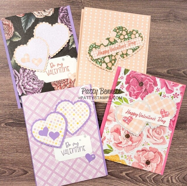 Fancy Fold Stampin' UP! Valentine card ideas featuring designer paper and Heart Punch Pack, by Patty Bennett