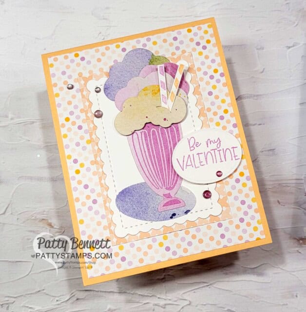 Stampin UP! Share a Milkshake bundle and Sale-a-Bration Dainty Flowers paper Valentine Card Idea by Patty Bennett