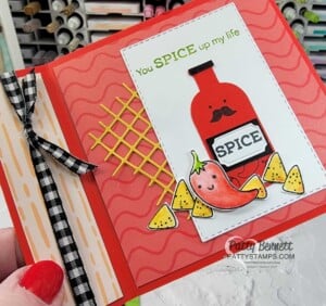Taco Fiesta stamp set from Stampin' Up! Hot Sauce bottle with Vintage Bottle Punch. Card inspired by Melanie!