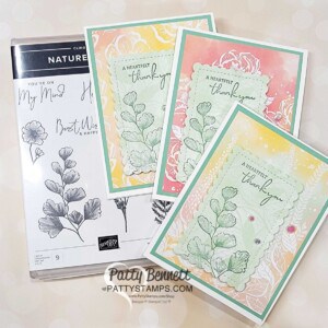 Pretty Customer Thank You cards featuring Stampin' Up! Hello, Irresistible designer paper and the Nature's Prints stamp set, by Patty Bennett