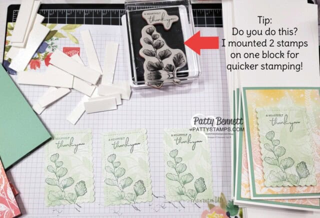 Supplies for my Stampin' UP! Thank You Cards featuring Hello Irresistible paper and Nature's prints set!