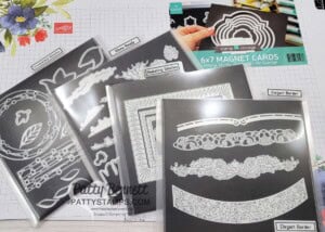 Online Exclusives dies from Stampin' UP! March 2023 with Stamp-n-Storage magnet cards.