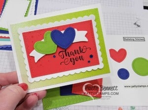 Card Idea: Online Exclusives offer from Stampin' UP!: Radiating Stitches dies - great when layered with Scalloped Contours and Rectangle dies.