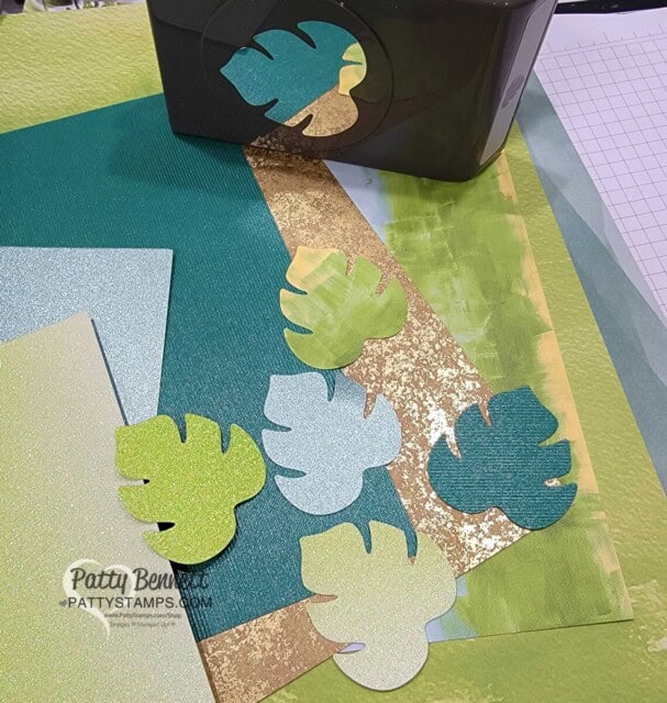 Stampin Up! online exclusives Tropical Leaf bundle with shimmer paper, designer paper and textured paper