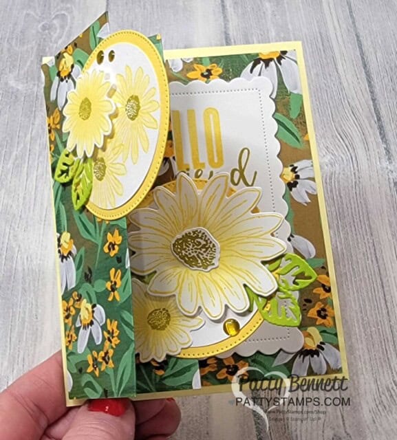 Stampin' Up! Fun Fold cards 2-4-6-8 design with Fresh as a Daisy designer paper and Cheerful Daisies bundle, video tutorial by Patty Bennett