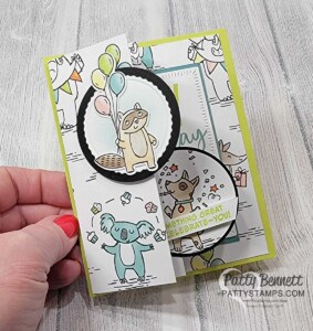 Stampin' Up! Fun Fold card 2-4-6-8 design with Zany Zoo bundle and Zoo Crew designer paper, video tutorial by Patty Bennett