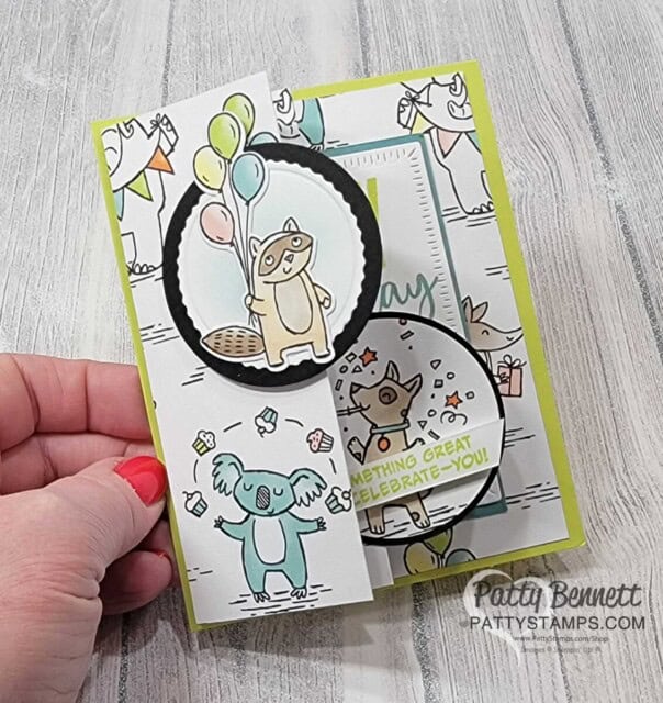 Stampin' Up! Fun Fold card 2-4-6-8 design with Zany Zoo bundle and Zoo Crew designer paper, video tutorial by Patty Bennett