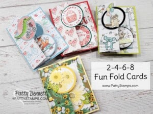 Stampin' Up! Fun Fold cards 2-4-6-8 design with Country Floral Lane paper, video tutorial by Patty Bennett